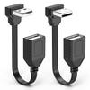 2PCS 90 Degree USB2.0 Extension Cable Flat Right Angle USB Male to Female Adapter, Soft 4Inch-10CM USB Cable UP Angle + Down Angle on Each, for Car Carplay view 1