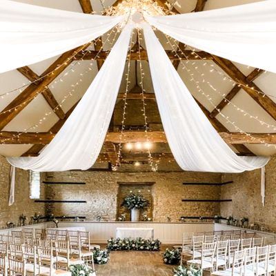 4 Panels White Ceiling Drapes for Wedding Ceiling Drapes 5ftx20ft Wedding Arch Draping Fabric Sheer Curtains Voile Chiffon Drapery Draping Wedding Ceiling Decorations for Party Ceremony Stage Swag