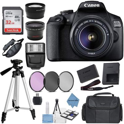 Canon EOS 2000D Rebel T7 Kit with EF-S 18-55mm f/3.5-5.6 III Lens + Accessory Bundle +TopKnotch Deals Cloth (Renewed)