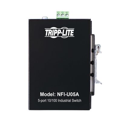 Tripp Lite 5-Port Industrial Ethernet Switch with Ethernet/IP Quality of Service (EIP QoS), 100 Mbps, Unmanaged, DIN Rail & Wall Mounting, -40 to 75C Temperature Range, 3-Year Warranty (NFI-U05A)