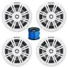 2 Pair (QTY 4) of Kicker KM 6.5" 150 Watt Peak Power 4 Ohm Coaxial Marine White Boat Audio Speakers, Speaker Wire view 1