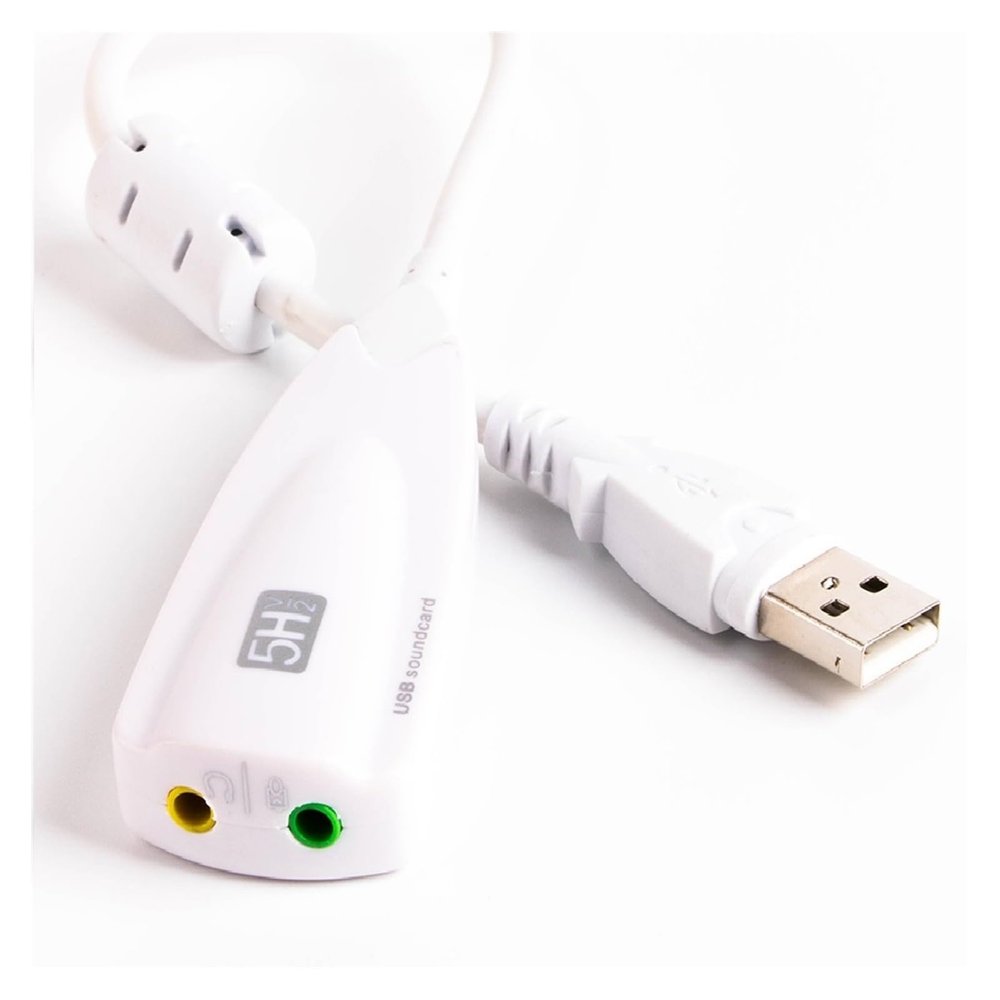 USB Sound Card 7.1 Channel Adapter 5HV2 3D A-dio Headset Microphone 3.5mm Compatible Lap/top PC Professional Antimagnetic External 30cm(White)