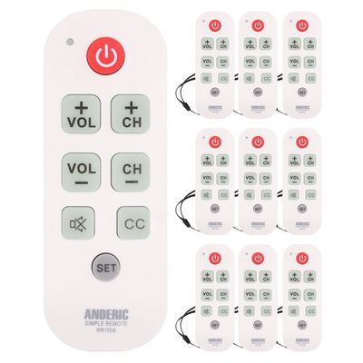 [10 Pack] Anderic Easy Big Button Universal TV Remote Control. Easy to Use, Learning, Glow Keys - Television & Cable Box Controller, Perfect for Assisted Living Elderly Care - White - RR1004