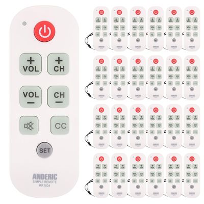 [25 Pack] Anderic Easy Big Button Universal TV Remote Control. Easy to Use, Learning, Glow Keys - Television & Cable Box Controller, Perfect for Assisted Living Elderly Care - White - RR1004