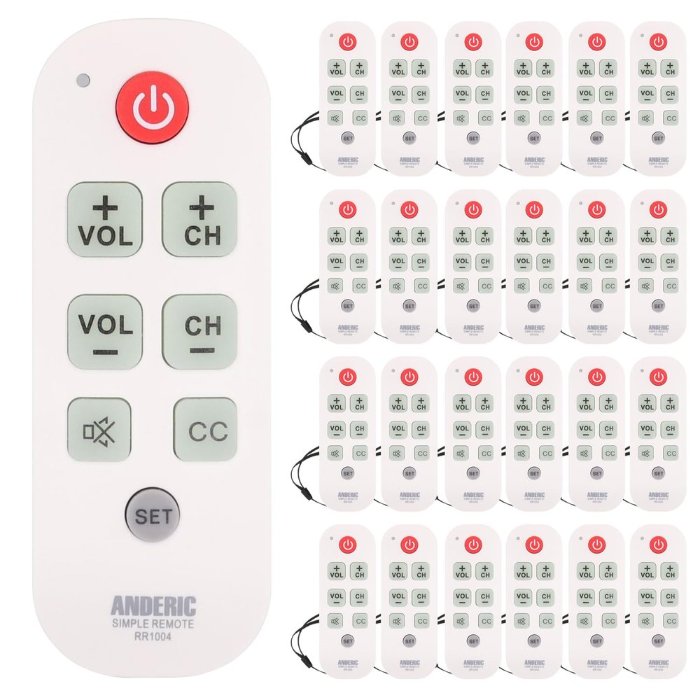 [25 Pack] Anderic Easy Big Button Universal TV Remote Control. Easy to Use, Learning, Glow Keys - Television & Cable Box Controller, Perfect for Assisted Living Elderly Care - White - RR1004