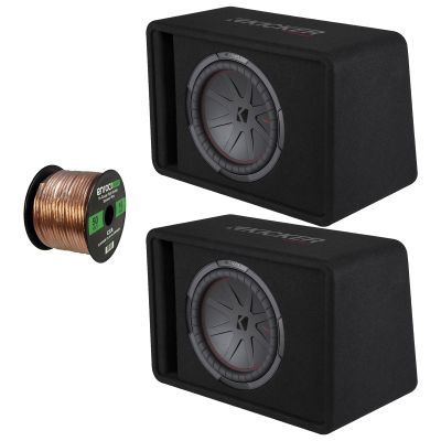 Pair (Qty 2) of Kicker Comp R 12" 1000 Watt Peak Power 2 Ohm Black Car Audio Subwoofer Enclosure with Speaker Wire