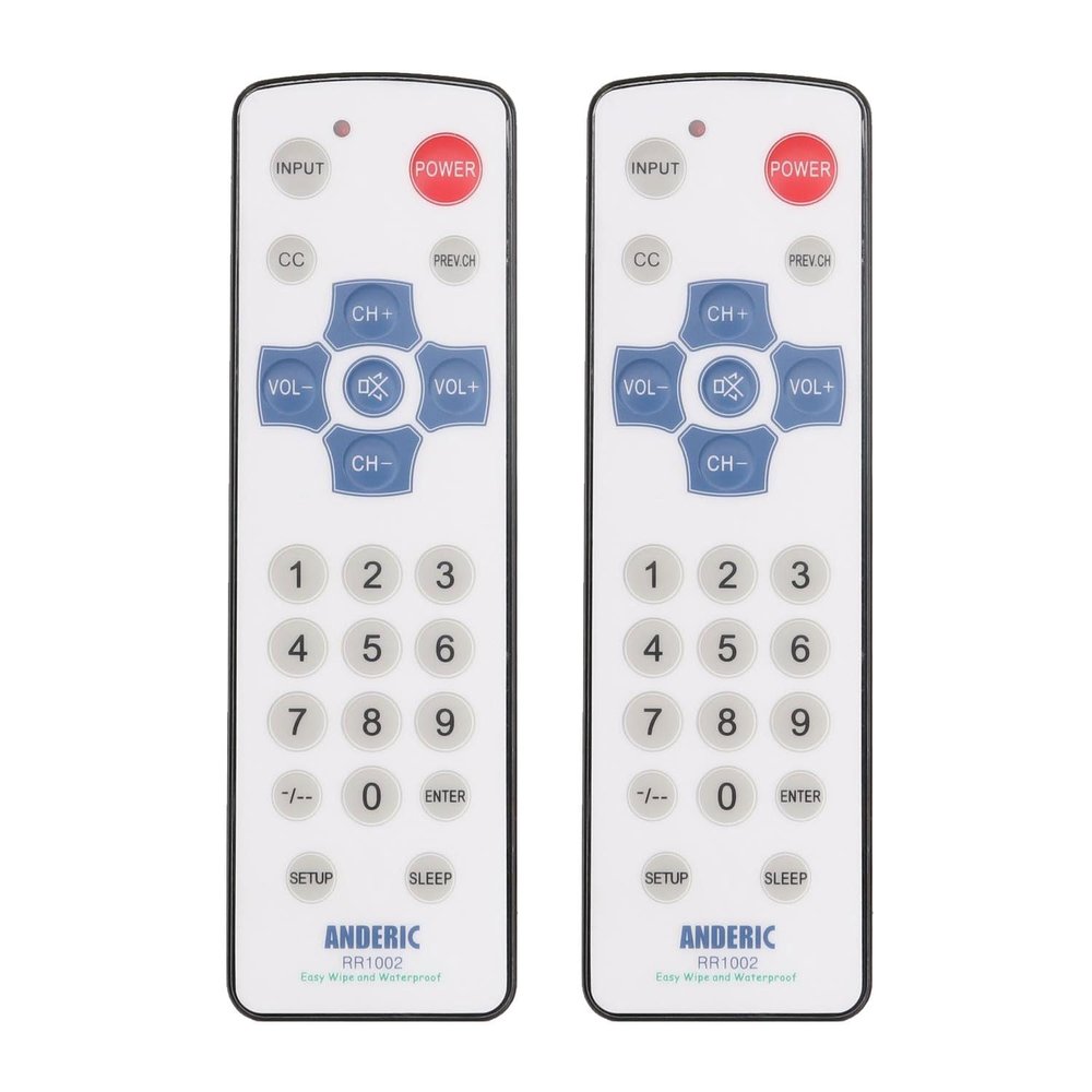 [2 Pack] Anderic EzWipe 1-Device Universal Cleanable TV Remote - Simple with Easy Wipe Surface TV Universal Remote Control - Hospitality - RR1002