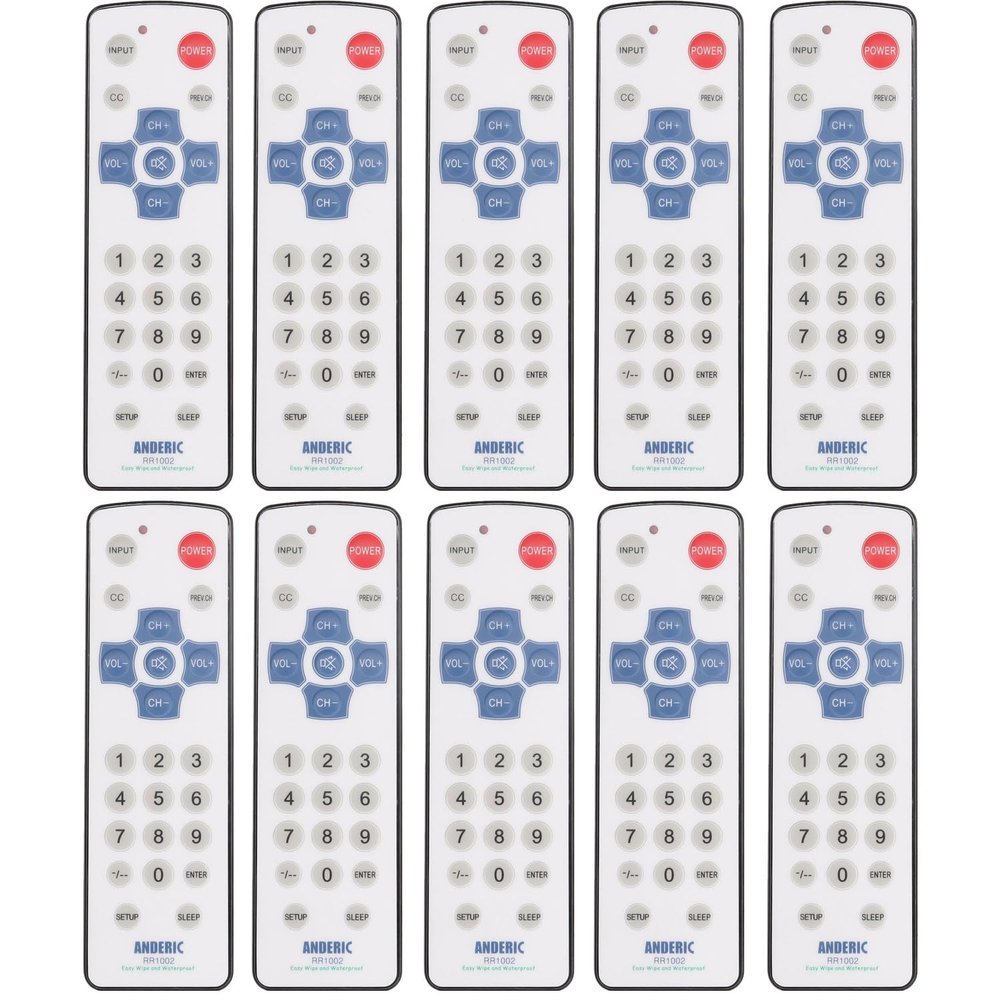 [10 Pack] Anderic EzWipe 1-Device Universal Cleanable TV Remote - Simple with Easy Wipe Surface TV Universal Remote Control - Hospitality - RR1002