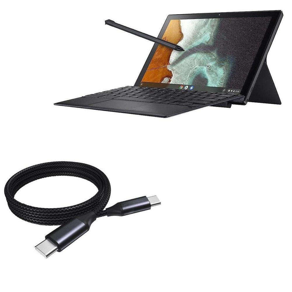 BoxWave Cable Compatible with ASUS Chromebook Enterprise Detachable CM3 - DirectSync PD Cable (3ft) - USB-C to USB-C (100W), Type C Braided Charge and Fast Sync - Jet Black