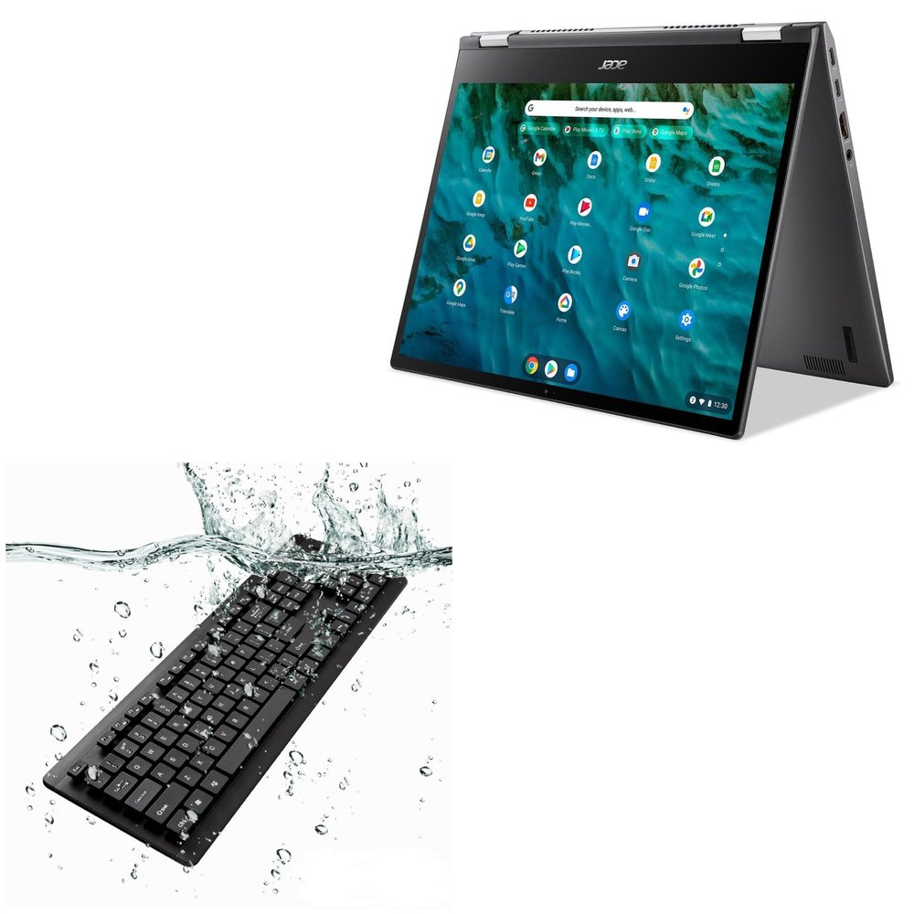 BoxWave Keyboard Compatible with Acer Chromebook Enterprise Spin 713 (CP713-3W) - AquaProof USB Keyboard, Washable Waterproof Water Resistant - Jet Black