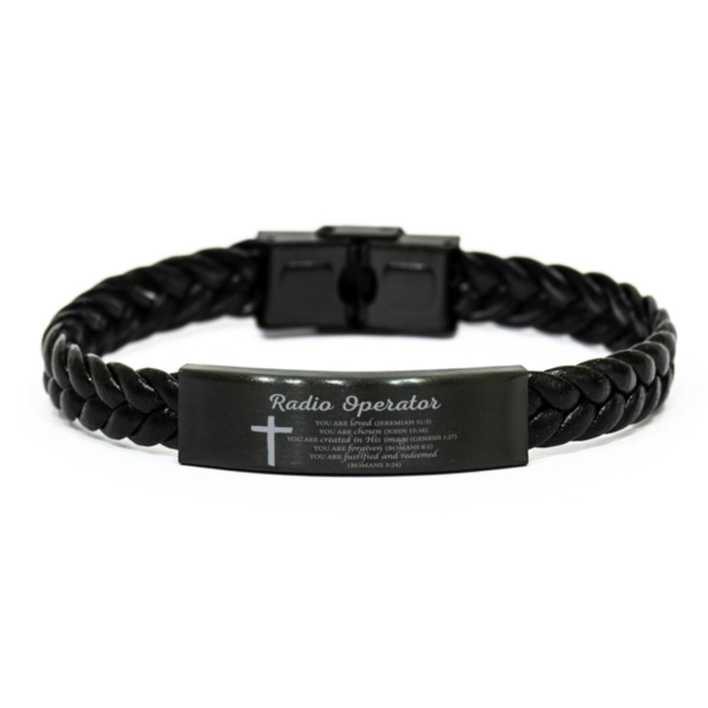 Radio Operator Religious gifts, Radio Operator Braided Leather Bracelet Radio Operator You are loved, you are chosen Romans 3:24, Radio Operator Inspirational Faith Christian Bible Verse Baptism