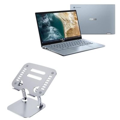 BoxWave Stand and Mount Compatible with ASUS Chromebook Enterprise Flip CX5 (CX5400) - Executive VersaView Laptop Stand, Ergonomic Adjustable Viewing Angle Metallic Riser - Metallic Silver