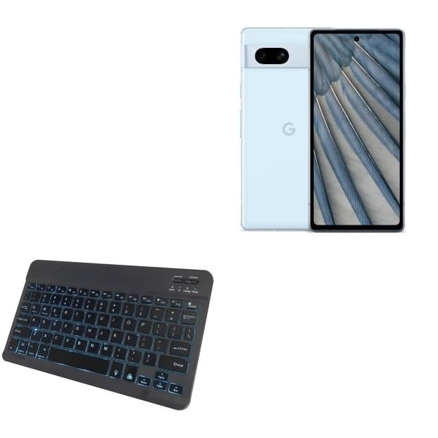 BoxWave Keyboard Compatible with Google Pixel 7a - SlimKeys Bluetooth Keyboard - with Backlight, Portable Slim LED 7 Colors - Jet Black