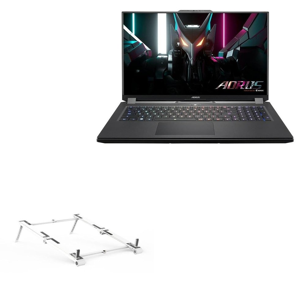 BoxWave Stand and Mount Compatible with AORUS 17H (2023) - Pocket Aluminum Stand 3-in-1, Portable Multi Angle Viewing Riser - Metallic Silver