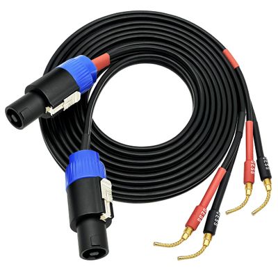 CESS-276-6f Braided-Type Pin Banana Plug to Speakon Speaker Cable, Secure Contact with Spring Clips, Super Soft Silicone 12 Gauge Wires (6 Feet)