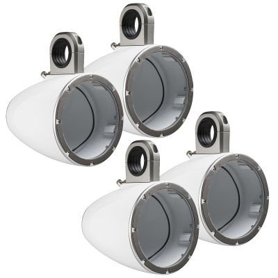 2 Pair (Qty 4) of Kicker KMTES 8" Weatherproof Marine Single Empty Tower Speaker Enclosures (White)
