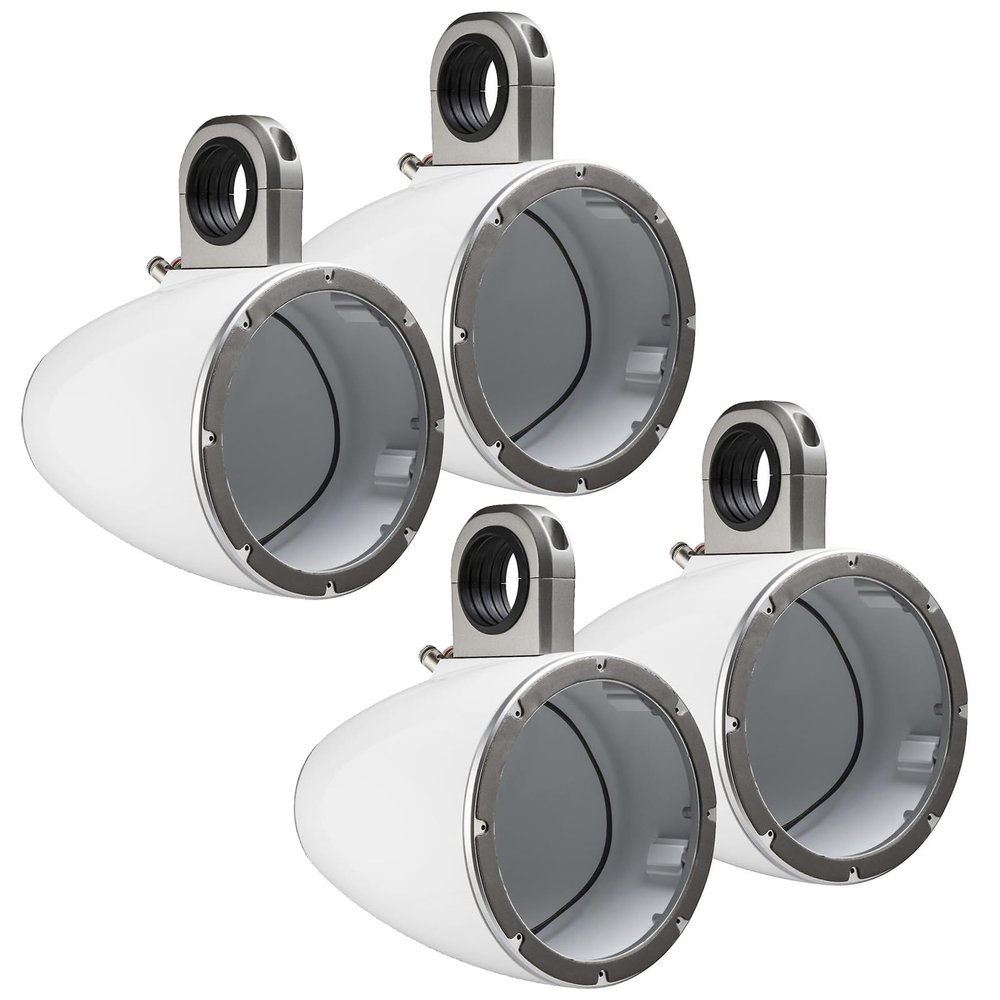 2 Pair (Qty 4) of Kicker KMTES 8" Weatherproof Marine Single Empty Tower Speaker Enclosures (White)