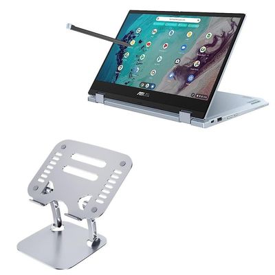 BoxWave Stand and Mount Compatible with ASUS Chromebook Enterprise Flip CX3 (CX3400) - Executive VersaView Laptop Stand, Ergonomic Adjustable Viewing Angle Metallic Riser - Metallic Silver