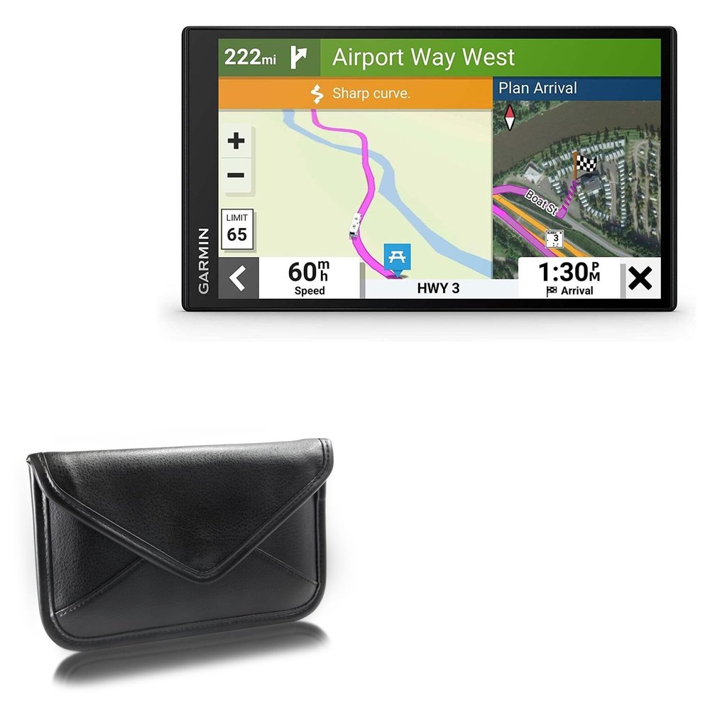 BoxWave Case Compatible with Garmin RV 795 - Elite Leather Messenger Pouch, Synthetic Leather Cover Case Envelope Design - Jet Black