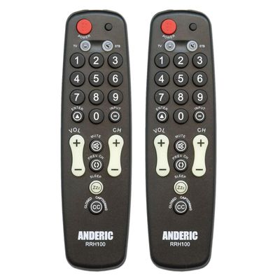 [2-Pack] Anderic Hospitality Universal TV Remote Control - 1-Device - TV Only - Great for Seniors/Hospitality/Hotels/Motels/Resorts - Jumbo Keys RRH100 (1-Pack)
