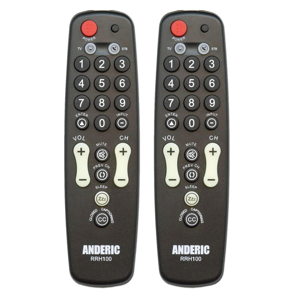 [2-Pack] Anderic Hospitality Universal TV Remote Control - 1-Device - TV Only - Great for Seniors/Hospitality/Hotels/Motels/Resorts - Jumbo Keys RRH100 (1-Pack)