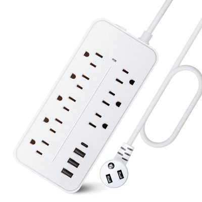 Power Strip Surge Protector - Flat Plug Extension Cord with 8 AC Outlets and 4 USB Ports,Overload Surge Protection,Wall Mountable Power Strip for Home Office Dorm, 1700 Joules, White