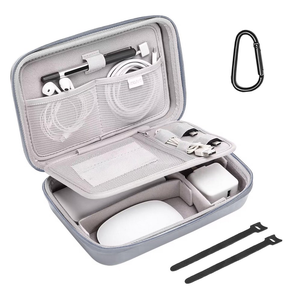 MOSISO Electronic Organizer Travel Case Compatible with MacBook Power Adapter, Compatible with Magic Mouse & Pencil, SD Card, USB Flash Disk with 4 Modular Insert & 2 Cable Tie & Snap Hook, Gray