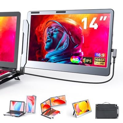 F2 Triple Portable Monitor Extender Aluminum Alloy Dual 14'' Display Multi-angle FHD 1080P IPS Type-C/Mini HDMI Laptop Screen Extender Compatible with Windows/MAC/Chrome/Linux (F1-JJSZ-01)