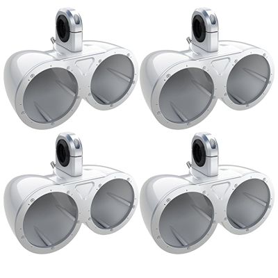 2 Pair (Qty 4) of Kicker KMTED 6.5" Weatherproof Marine Dual Empty Tower Speaker Enclosures (White)