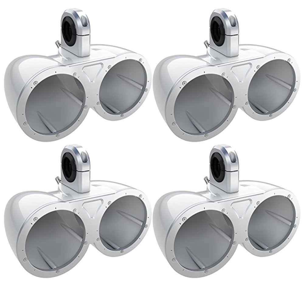 2 Pair (Qty 4) of Kicker KMTED 6.5" Weatherproof Marine Dual Empty Tower Speaker Enclosures (White)
