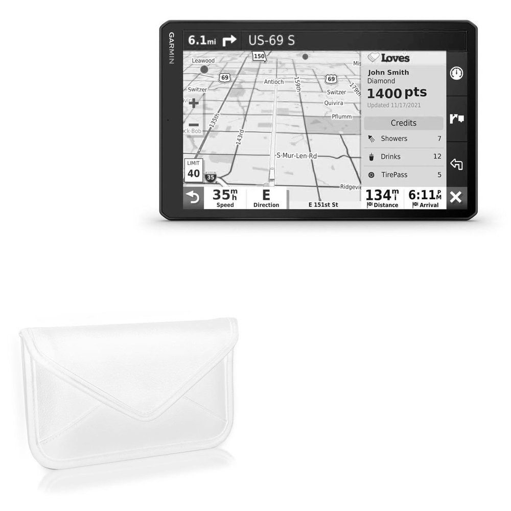BoxWave Case Compatible with Garmin dezl OTR1010 (10 in) - Elite Leather Messenger Pouch, Synthetic Leather Cover Case Envelope Design - Ivory White