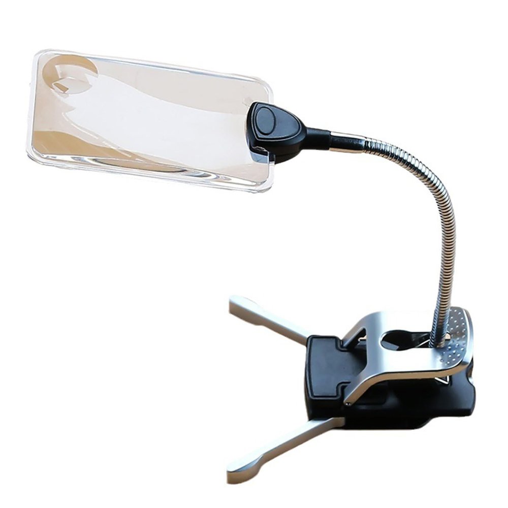 Meichoon Desktop Magnifying Glass with 2 LED Lights Lighting 2X 15X Magnification Stand can be Bent with The Bottom Clip Shrinkable Desktop Reading Newspaper for The Elderly