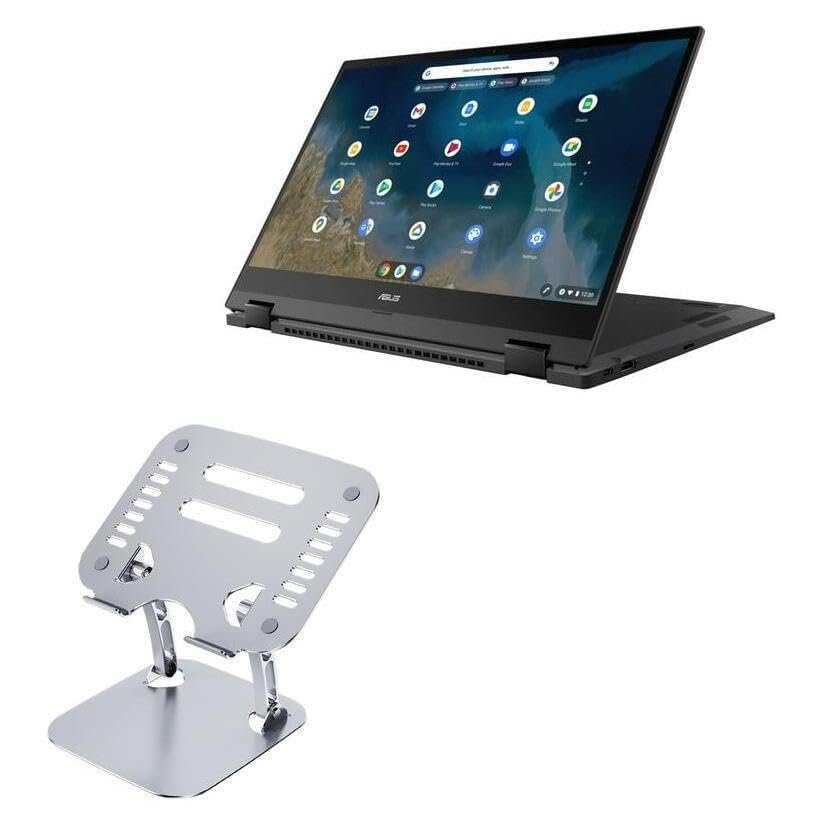 BoxWave Stand and Mount Compatible with ASUS Chromebook Enterprise Flip CM5 (CM5500) - Executive VersaView Laptop Stand, Ergonomic Adjustable Viewing Angle Metallic Riser - Metallic Silver
