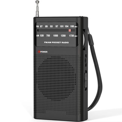 Goodes AM FM Radio Portable for Home Outdoor, Transistor Radio 2AA Battery Operated with Long Range Reception, Loud Speaker, Transistor Antenna, Earphone Jack, Small Gifts for Seniors Elderly-Black