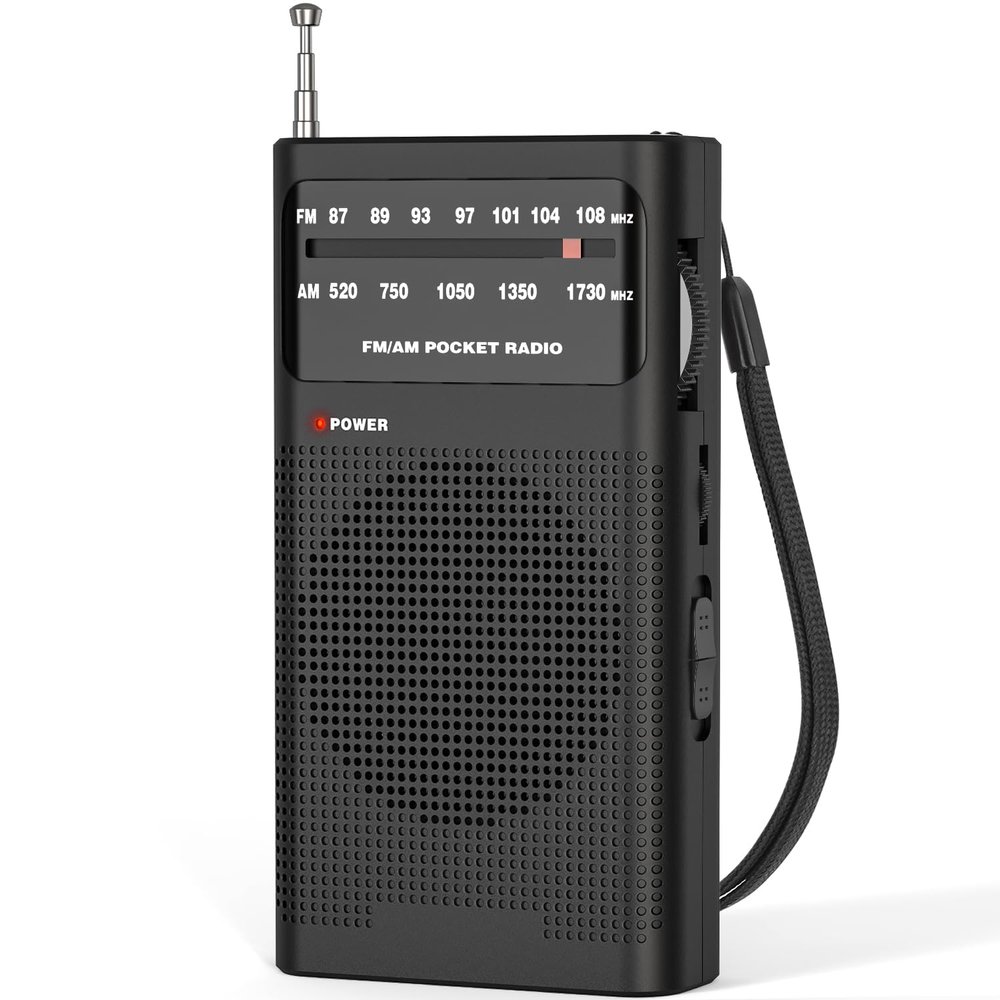 Goodes AM FM Radio Portable for Home Outdoor, Transistor Radio 2AA Battery Operated with Long Range Reception, Loud Speaker, Transistor Antenna, Earphone Jack, Small Gifts for Seniors Elderly-Black
