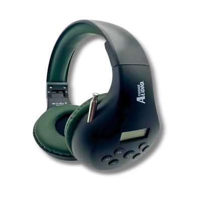 THINGS AUDIO Portable Personal FM Radio Headphones Pull-Out Antenna for Great Reception, Walking, Jogging, Relaxing, School, Talk Radio - Powered by 2AA Batteries (Not Included) (Black & Army Green)