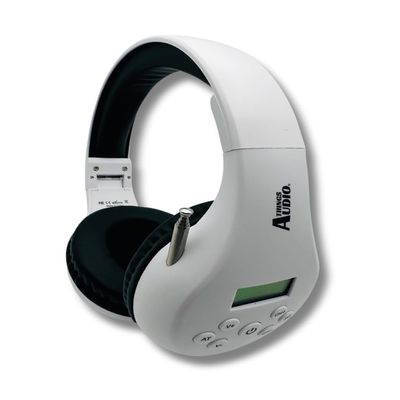 THINGS AUDIO Portable Personal FM Radio Headphones Pull-Out Antenna for Great Reception, Walking, Jogging, Relaxing, School, Talk Radio - Powered by 2AA Batteries (Not Included) (White & Black)
