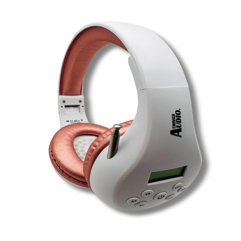 THINGS AUDIO Portable Personal FM Radio Headphones, White & Rose Gold