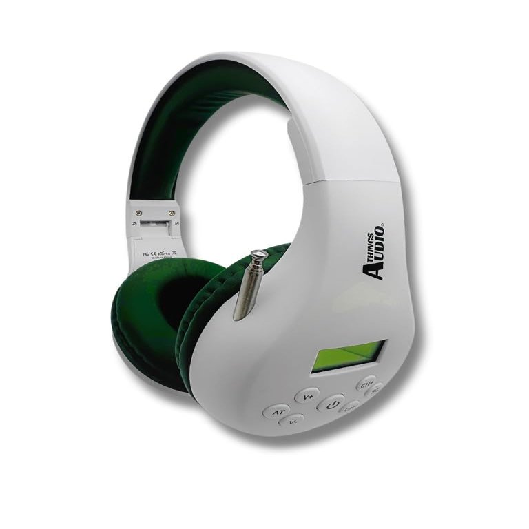 THINGS AUDIO Portable Personal FM Radio Headphones, White & Army Green