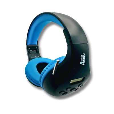 THINGS AUDIO Portable Personal FM Radio Headphones Pull-Out Antenna for Great Reception, Walking, Jogging, Relaxing, School, Talk Radio - Powered by 2AA Batteries (Not Included) (Black & Blue)