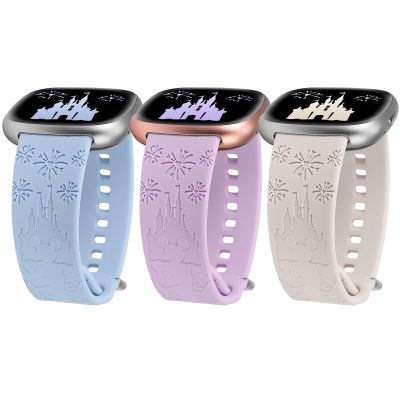 Girovo 3 Pack Cartoon Engraved Band Compatible with Fitbit Versa 4 Bands/Fitbit Versa 3 Bands/Sense/Sense 2 Band Women, Cute Soft Silicone Replacement Bracelet Sport Designer Fancy Strap for Versa 4