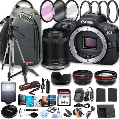 Canon EOS R100 Mirrorless Camera with 18-150mm Lens + 100S Sling Backpack + 64GB Memory Cards, Professional Photo Bundle (40pc Bundle) (Renewed)