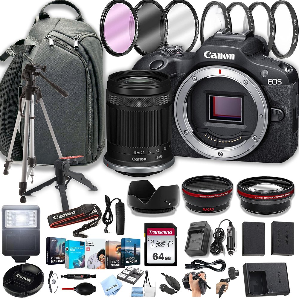 Canon EOS R100 Mirrorless Camera with 18-150mm Lens + 100S Sling Backpack + 64GB Memory Cards, Professional Photo Bundle (40pc Bundle) (Renewed)