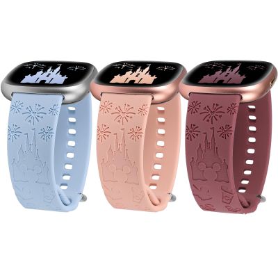 Girovo 3 Pack Cartoon Engraved Band Compatible with Fitbit Versa 4 Bands/Fitbit Versa 3 Bands/Sense/Sense 2 Band Women, Cute Soft Silicone Replacement Bracelet Sport Designer Fancy Strap for Versa 4
