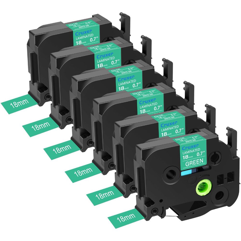 6-Pack Compatible with Brother P-Touch TZe-745 TZ745 0.7" 18mm 3/4" x 26.2ft Laminated Tape White on Green Refill for Ptouch PTD400 PTD600 PTD400AD PTP710BT Label Maker, Water Resistant Durable Tape