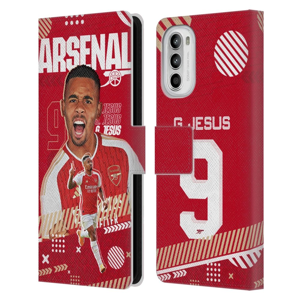 Head Case Designs Officially Licensed Arsenal FC Gabriel Jesus 2023/24 First Team Leather Wallet Case Compatible with Motorola Moto G52