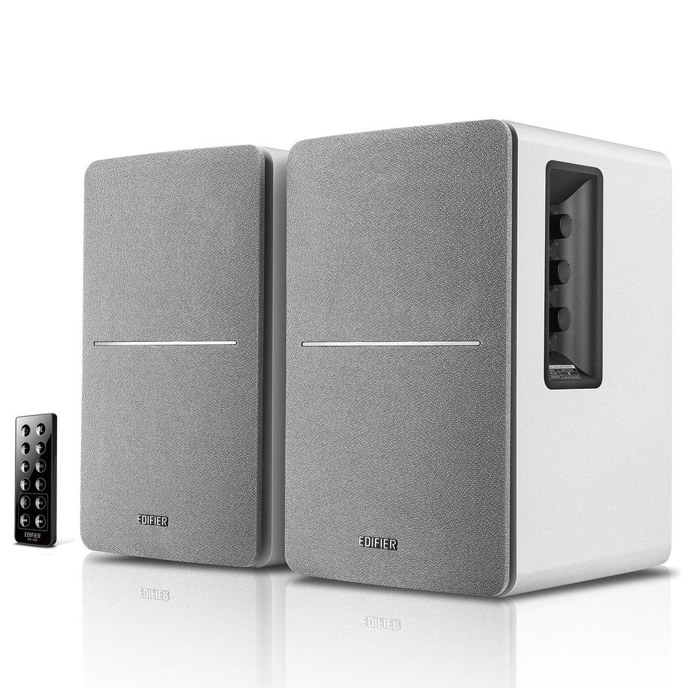 Edifier R1280DB Powered Bluetooth Bookshelf Speakers - Optical Input - Wireless Studio Monitors - 4 Inch Near Field Speaker - 42w RMS - Wood Grain (White)