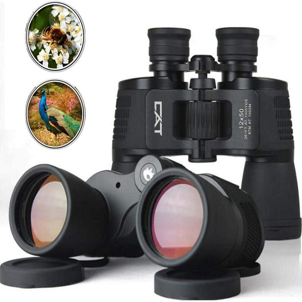 Binoculars, 12x50 Small Compact with NightTelescope, Full Body Metal Wide Angle View, Waterproof Non-Slip Material, for Traveling Bird Watching Hiking Hunting Sightseeing