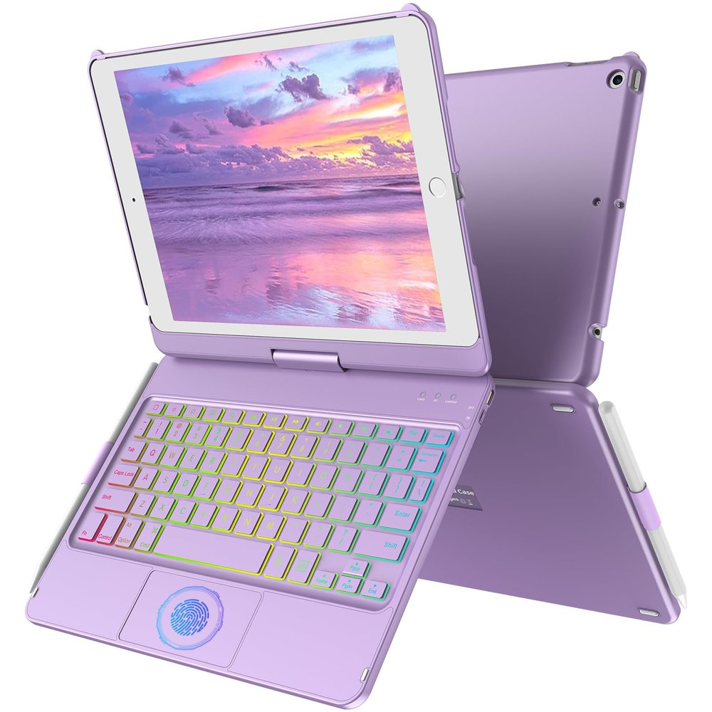 CC Store Touchpad Keyboard Case for iPad 9th Generation10.2, for iPad 9th/8th/7th Gen Case with Keyboard, Multi-Touch&Backlit Keys,360 Rotatable&Pencil Holder(Light Purple)