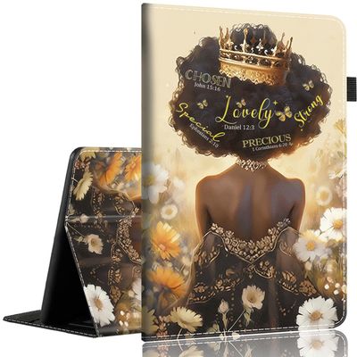 Case Compatible with Amazon All-New Kindle Fire 7 Tablet (2022 Release-12th Generation) Latest Model 7Slim Fit Foldable Standing Cover Case with Auto Sleep/WakeAfrican American Black Girl Crown